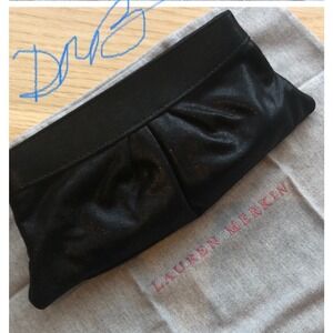 Lauren‎ Merkin Black Leather Clutch Evening Bag Party Purse